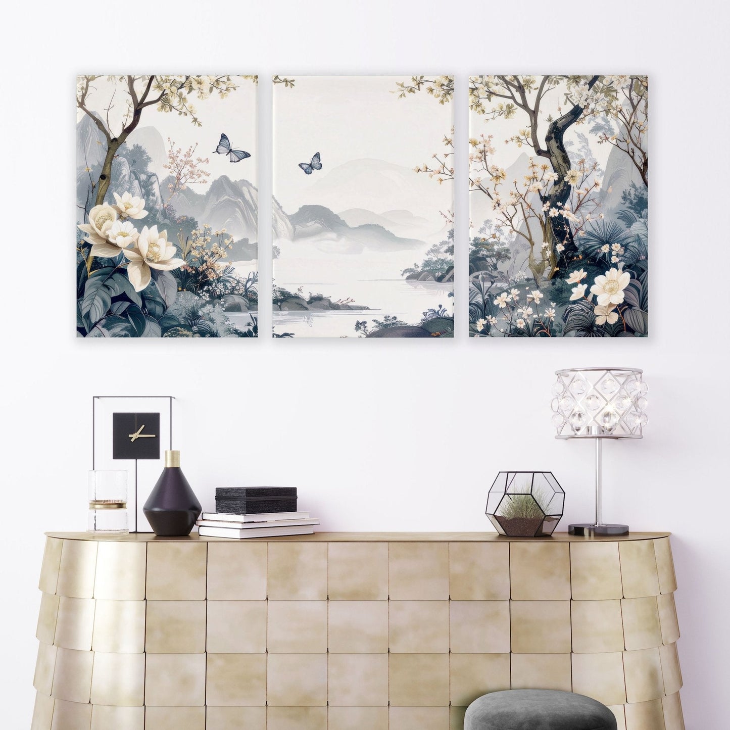 Paintings For Living Room | Set of 3 Chinoiserie Wall art Prints