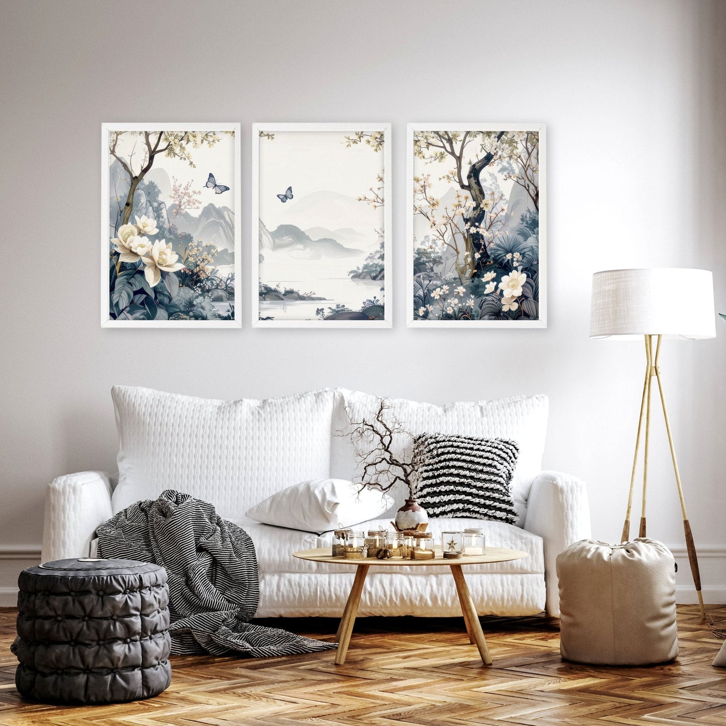 Paintings For Living Room | Set of 3 Chinoiserie Wall art Prints