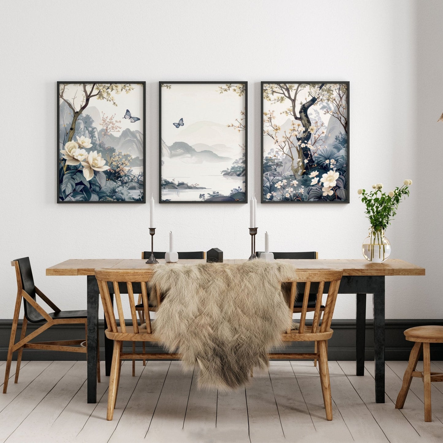 Paintings For Living Room | Set of 3 Chinoiserie Wall art Prints