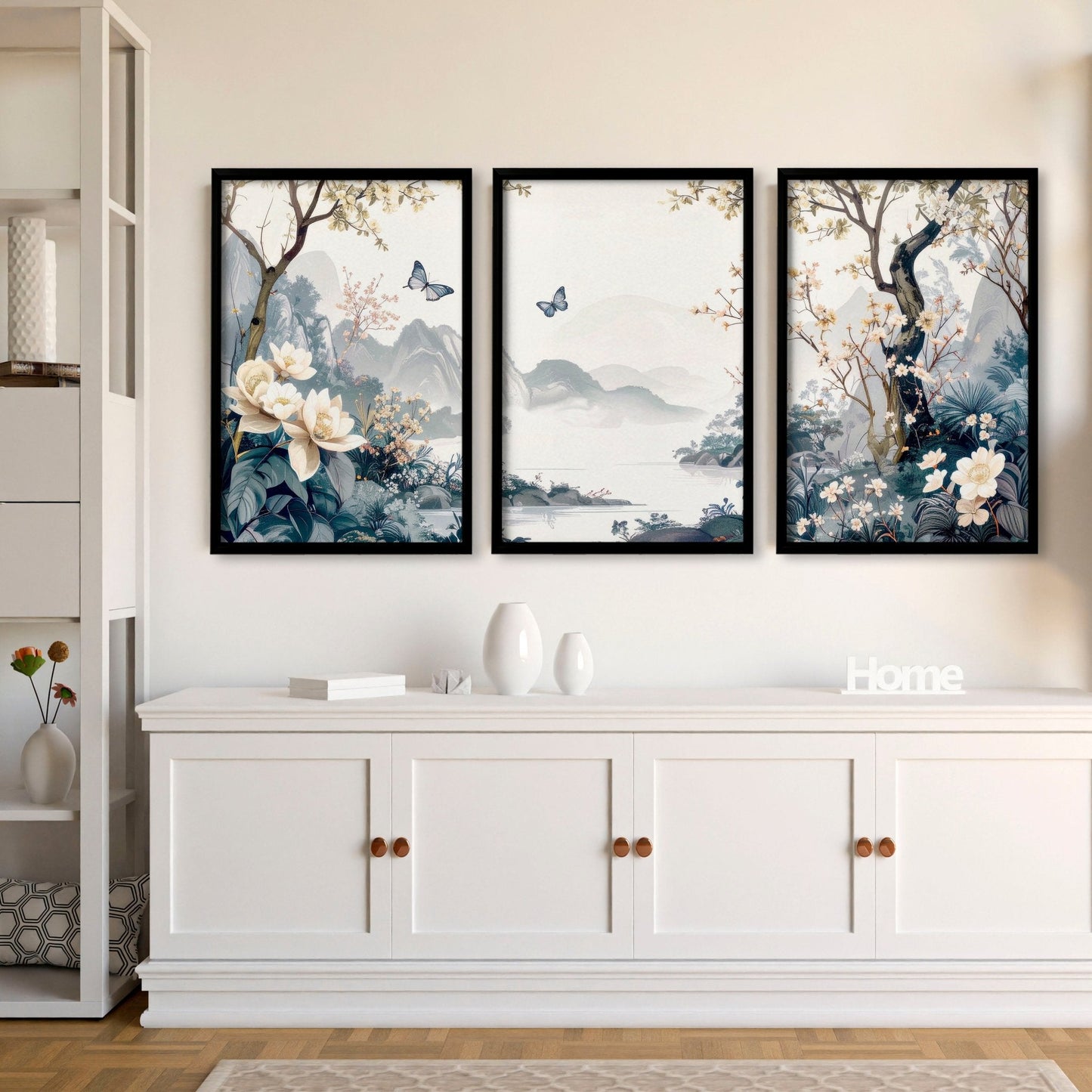 Paintings For Living Room | Set of 3 Chinoiserie Wall art Prints