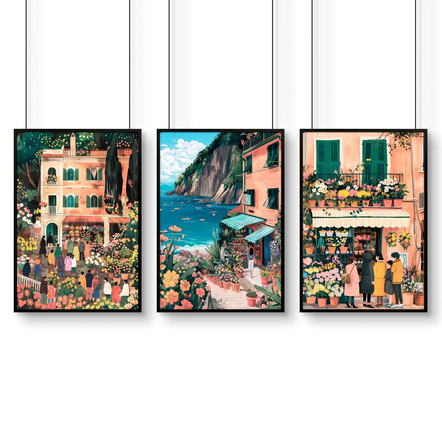 Paintings Living Room | Set of 3 Italian Lifestyle Wall art Prints