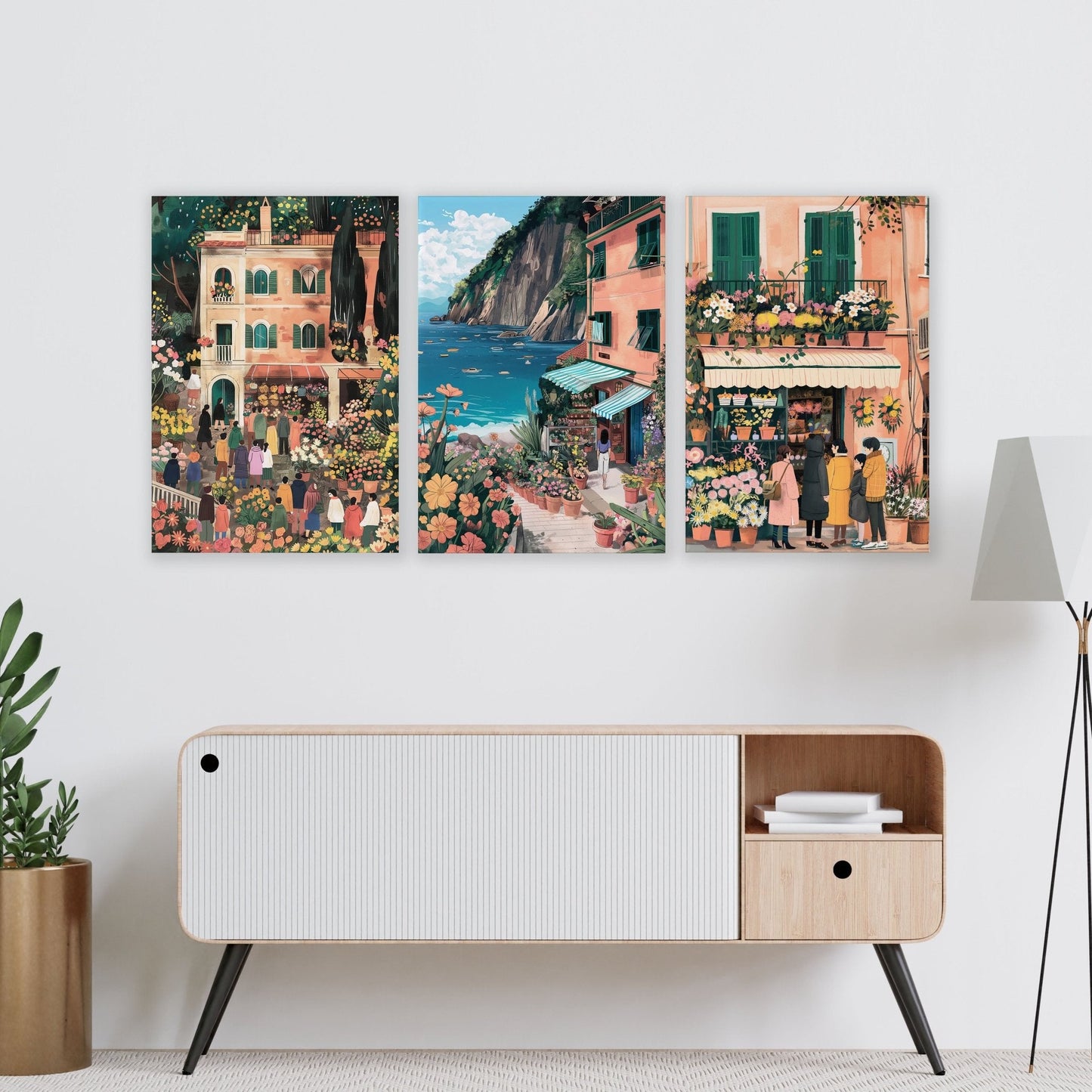 Paintings Living Room | Set of 3 Italian Lifestyle Wall art Prints