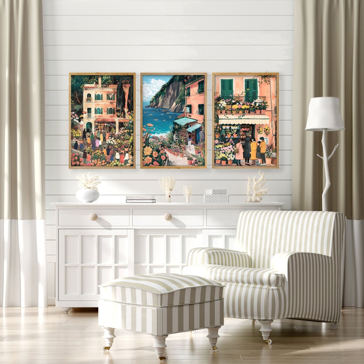 Paintings Living Room | Set of 3 Italian Lifestyle Wall art Prints