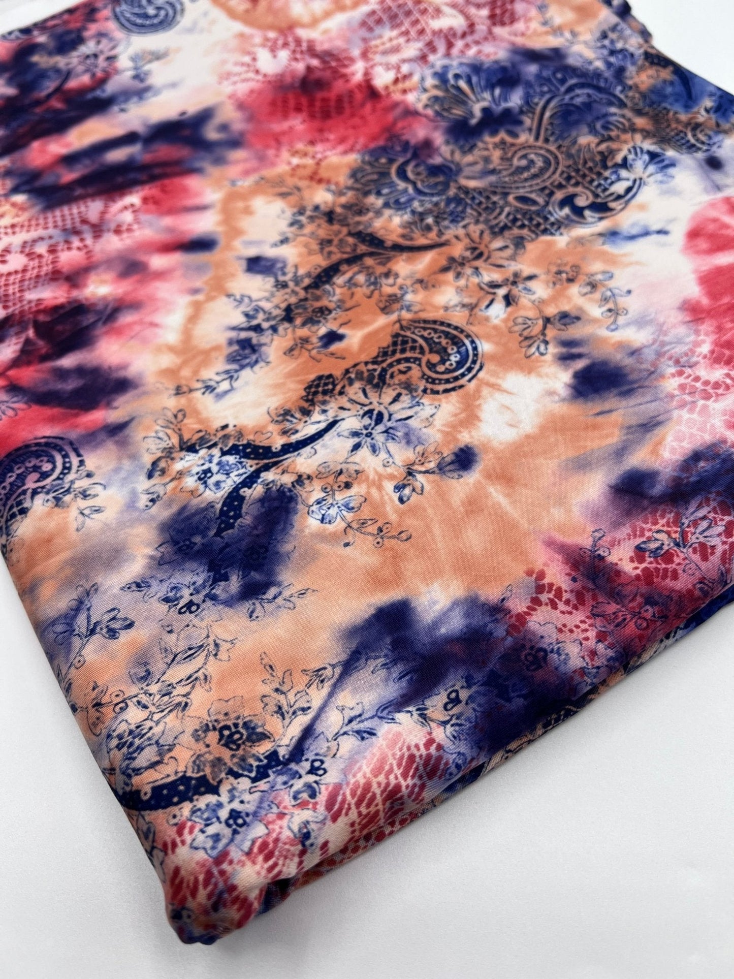 Paisley Tie Dye Mix Print Soft Touch 4 Way Stretch Fabric