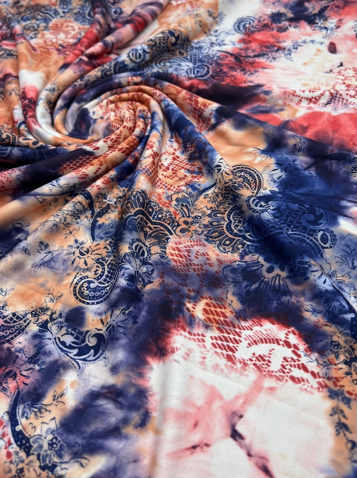 Paisley Tie Dye Mix Print Soft Touch 4 Way Stretch Fabric