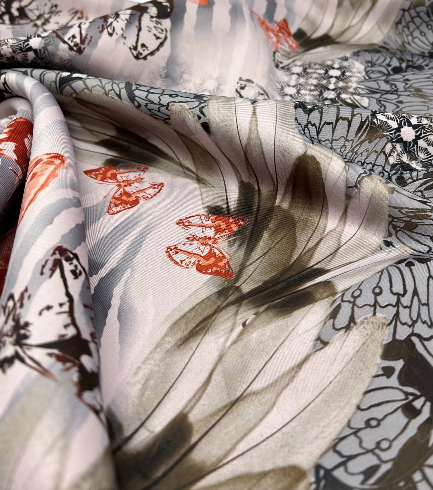 Pale Pink Butterfly Printed Plain Scuba 4 Way Stretch Jersey Fabric