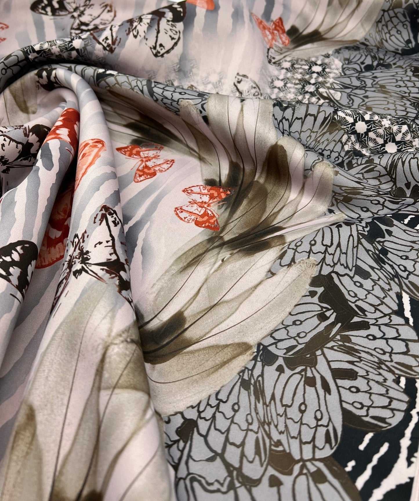 Pale Pink Butterfly Printed Plain Scuba 4 Way Stretch Jersey Fabric