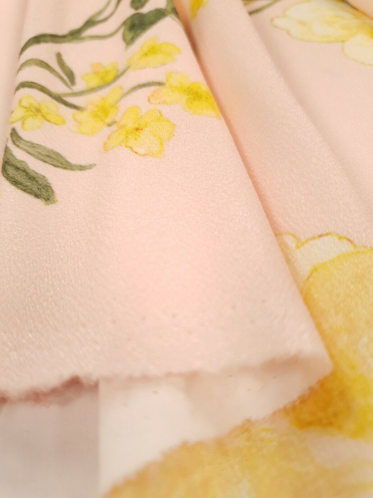 Pale Pink & Yellow Floral Print Lightweight Jersey Crepe Fabric 4 Way Stretch