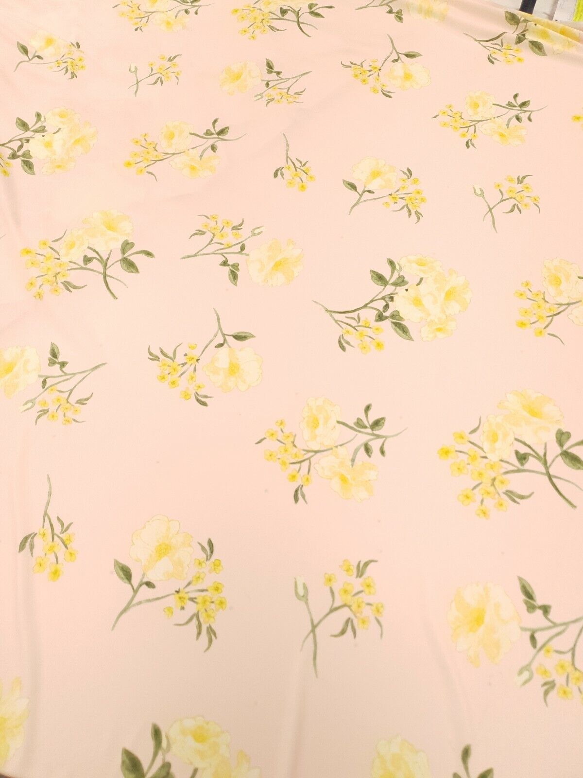 Pale Pink & Yellow Floral Print Lightweight Jersey Crepe Fabric 4 Way Stretch