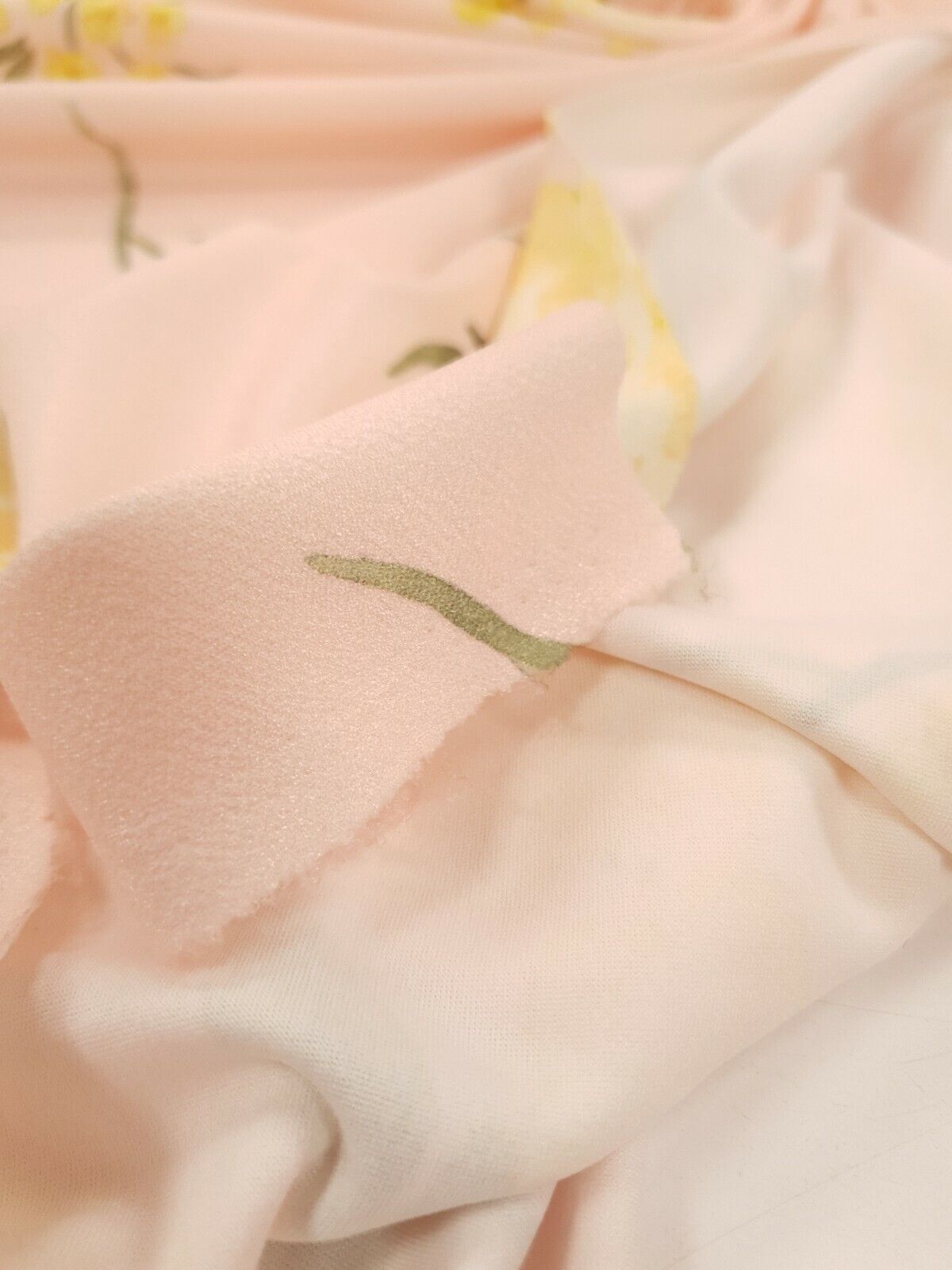 Pale Pink & Yellow Floral Print Lightweight Jersey Crepe Fabric 4 Way Stretch