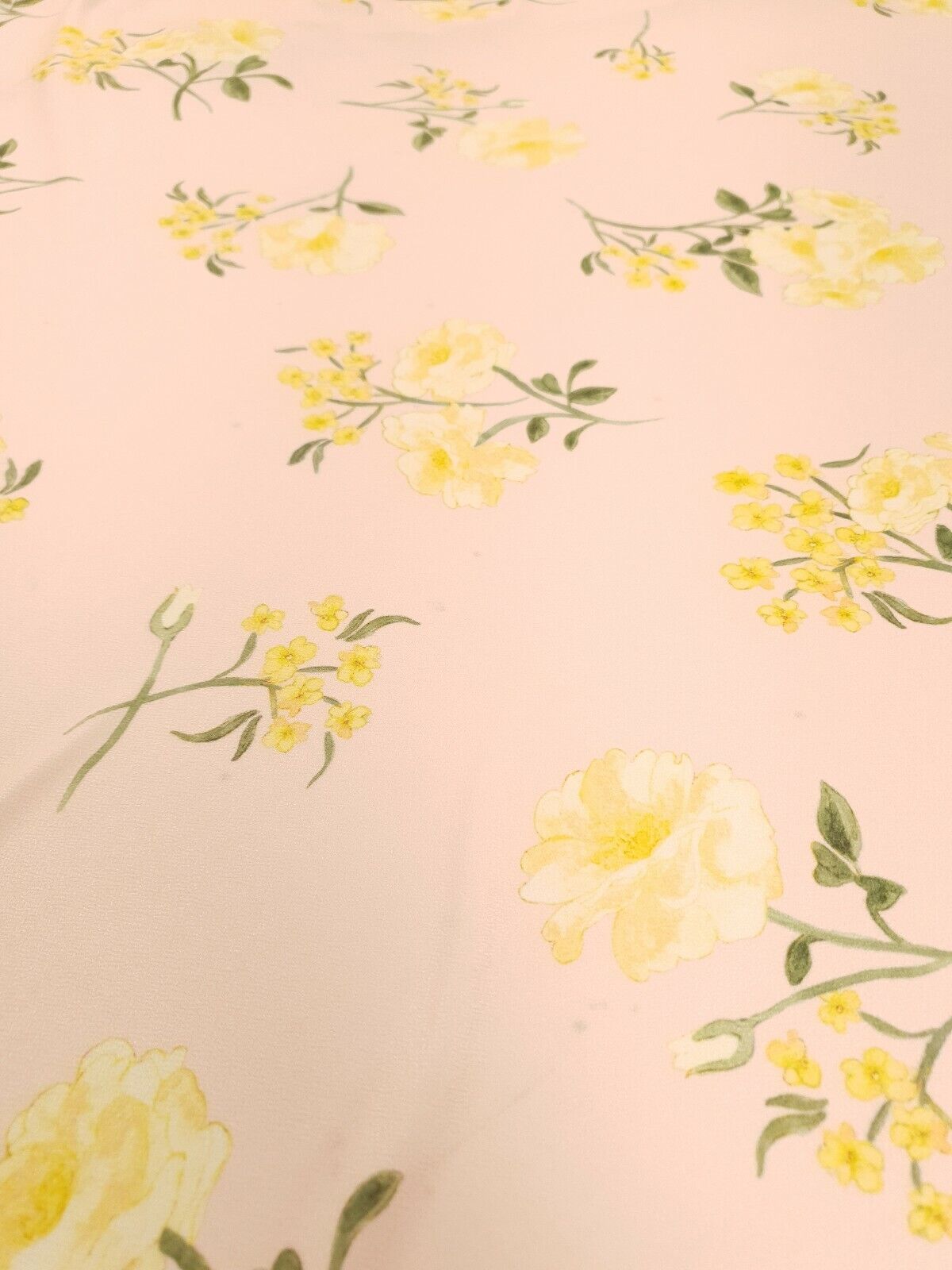 Pale Pink & Yellow Floral Print Lightweight Jersey Crepe Fabric 4 Way Stretch