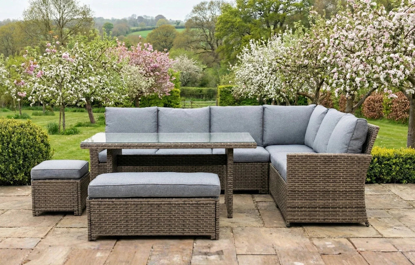 Palma Grey Corner Rattan Casual Garden Dining and Lounge Set 9 Seater