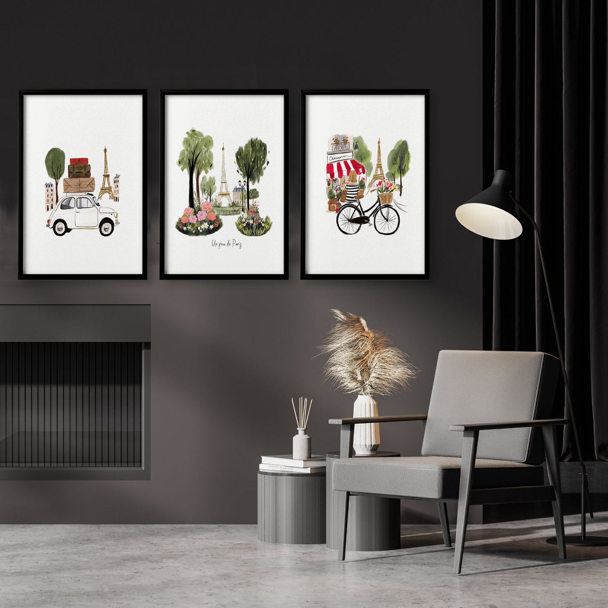 Paris Wall Art Canvas "Un peu de Paris" Eiffel Tower Travel Prints | Set of 3