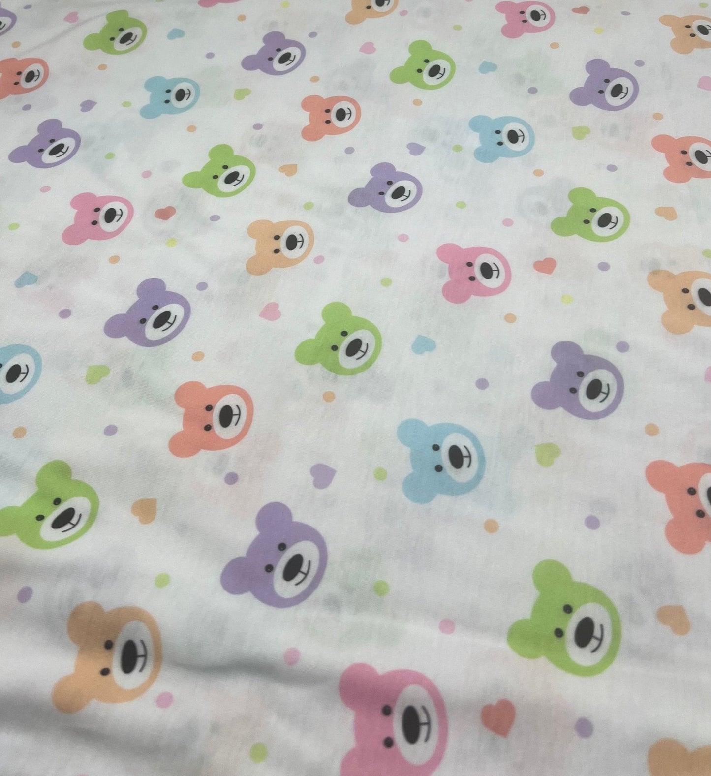 Pastel Colour Bear Faces Print Spun Poly Stretch Fabric