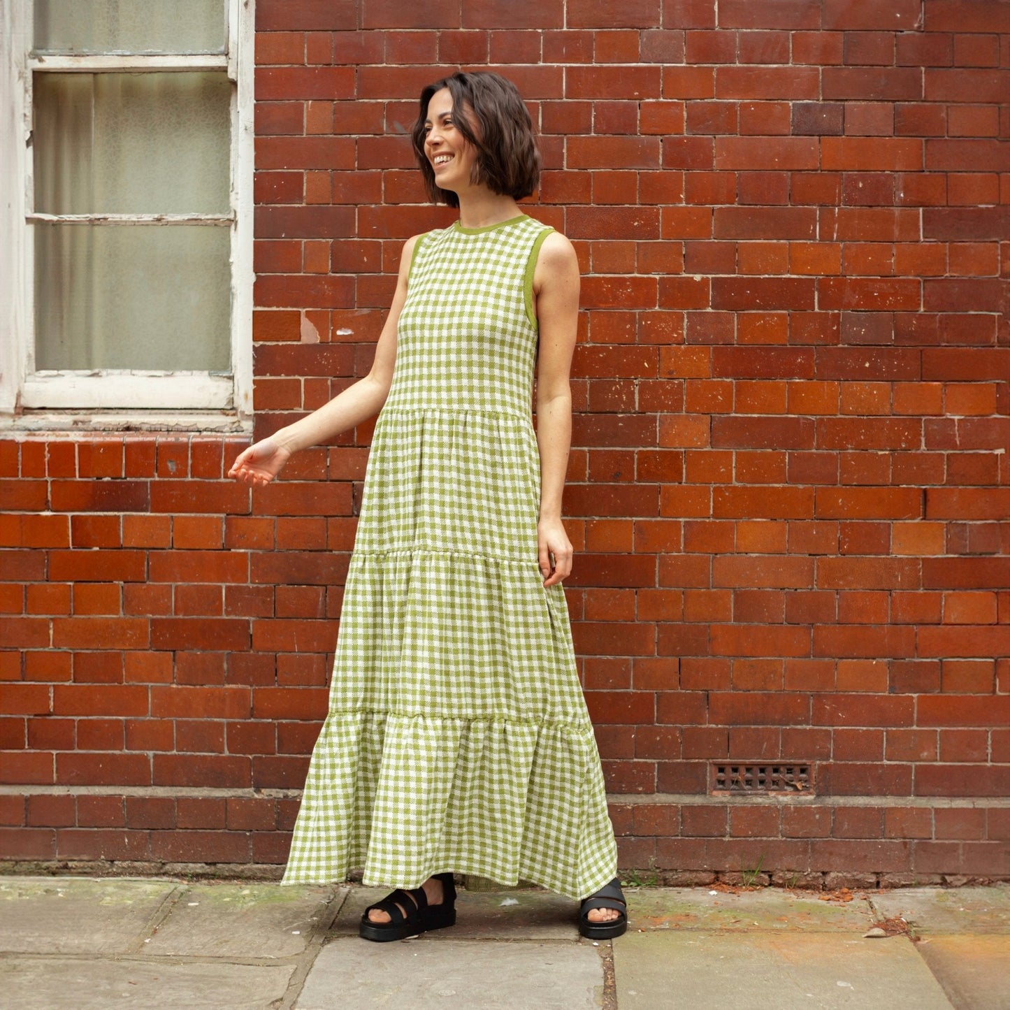 Paula Gingham Cotton Knitted Maxi Dress - Green
