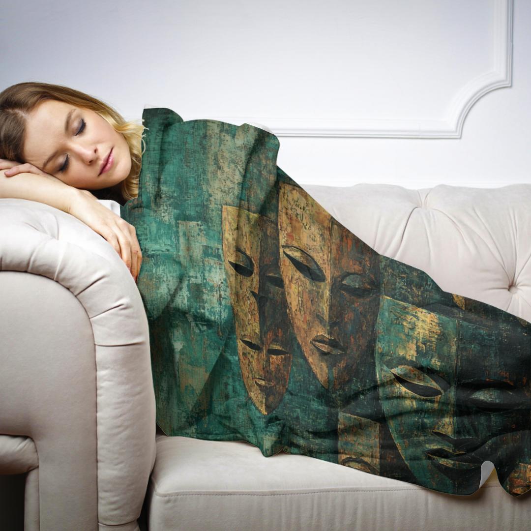 Tribal Masks Forest Blanket