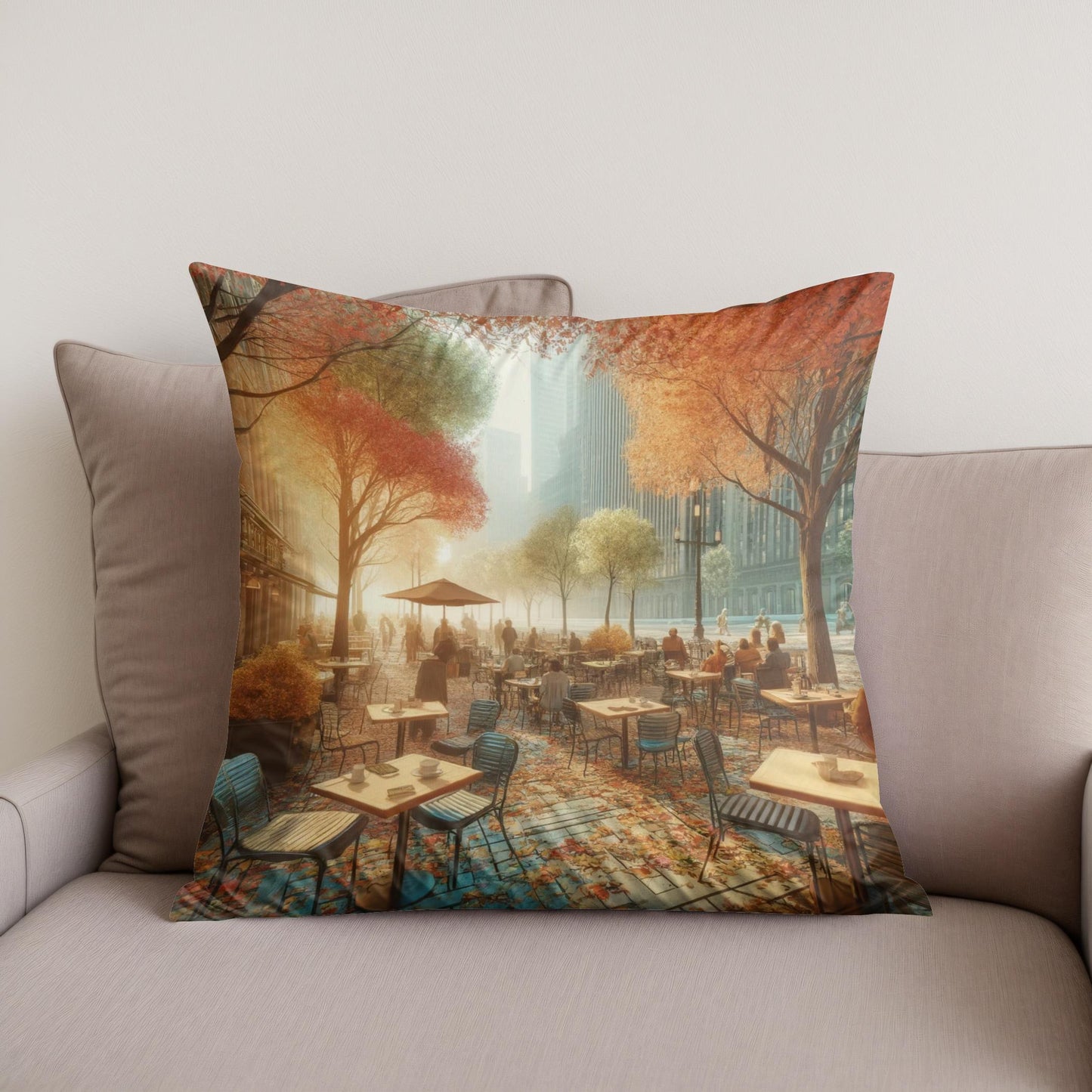 Autumn Morning Cafe Cotton Cushion