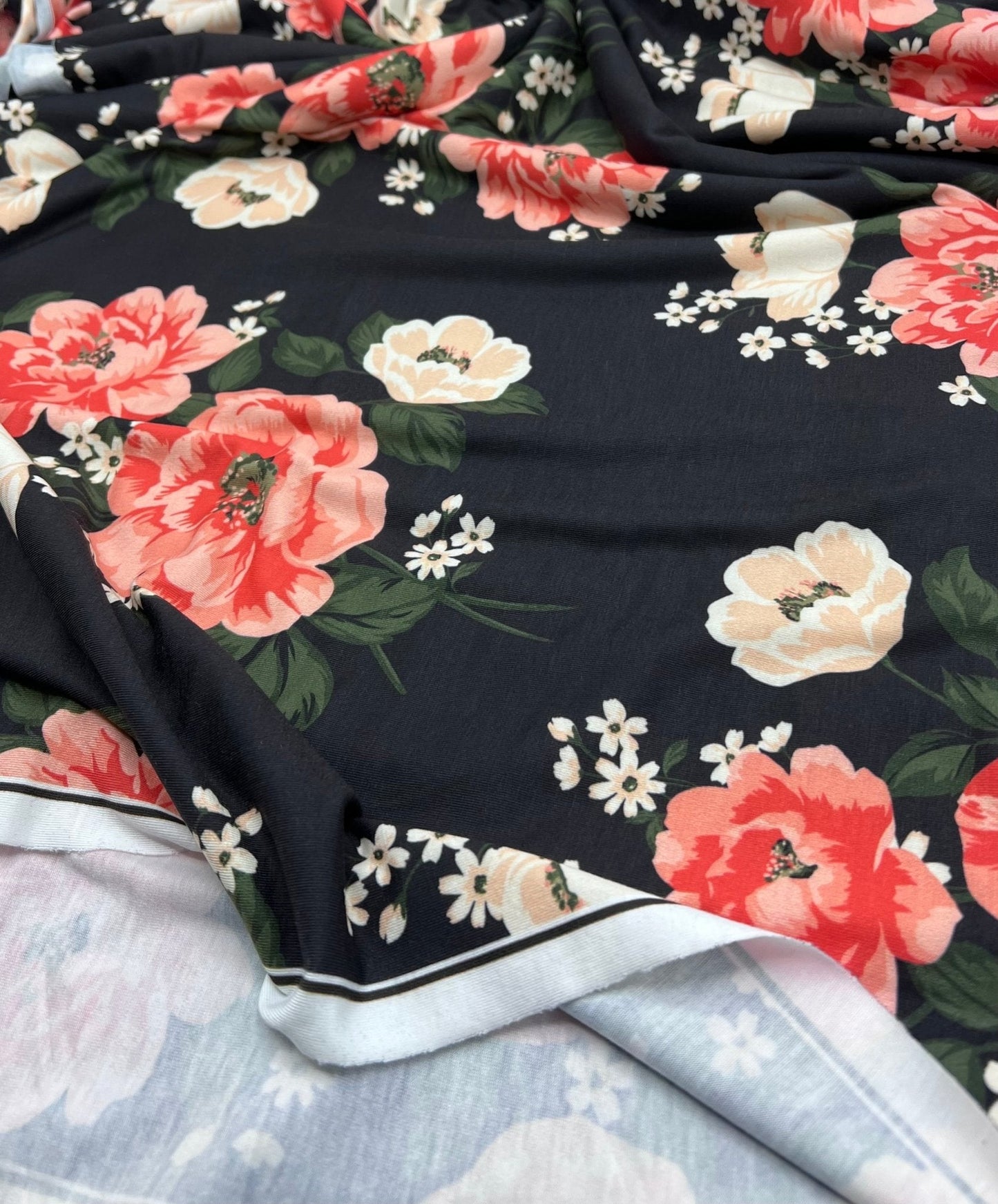 Peach Nude Floral Print Viscose Elastane 4 Way Stretch Fabric