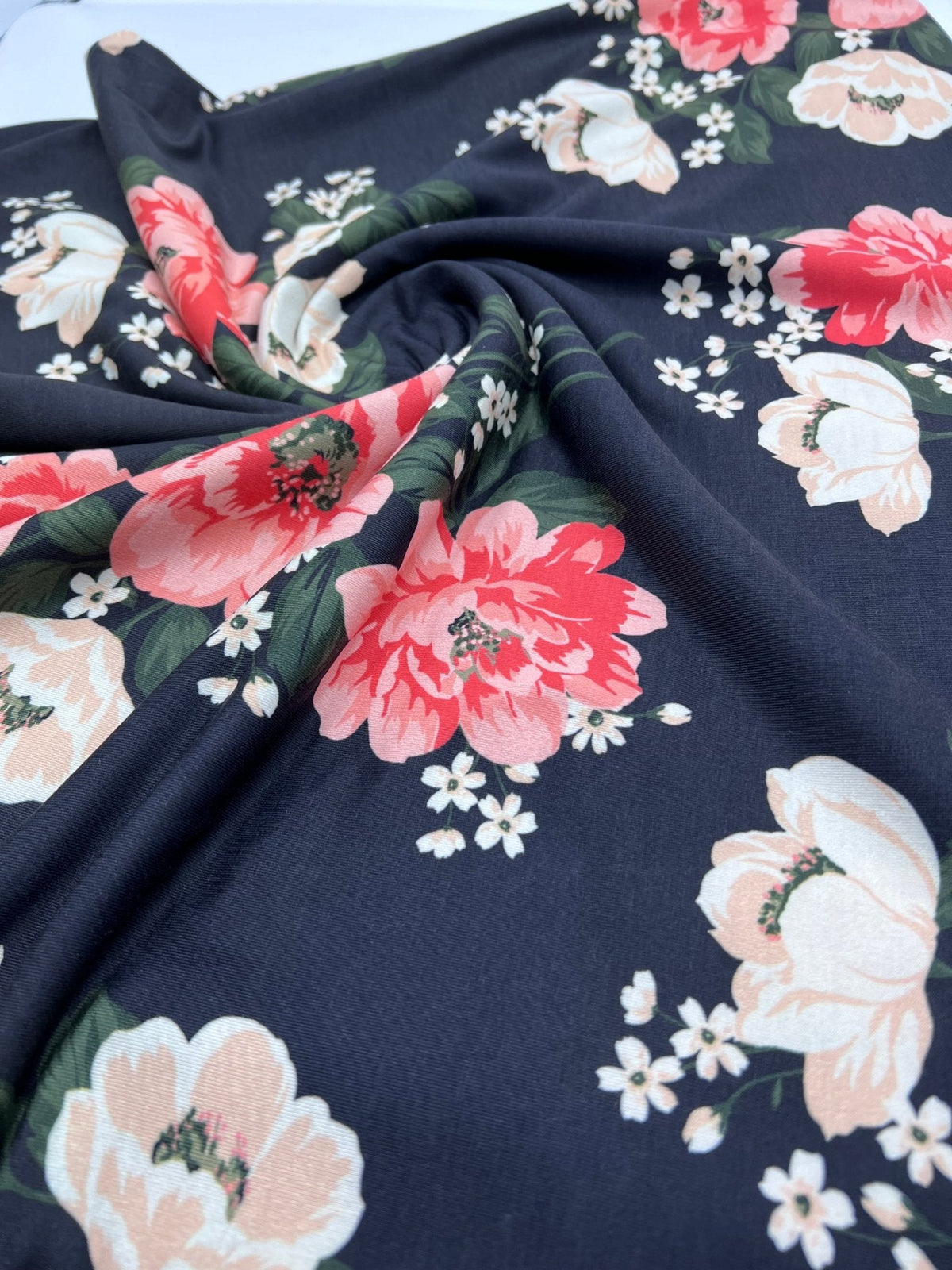 Peach Nude Floral Print Viscose Elastane 4 Way Stretch Fabric