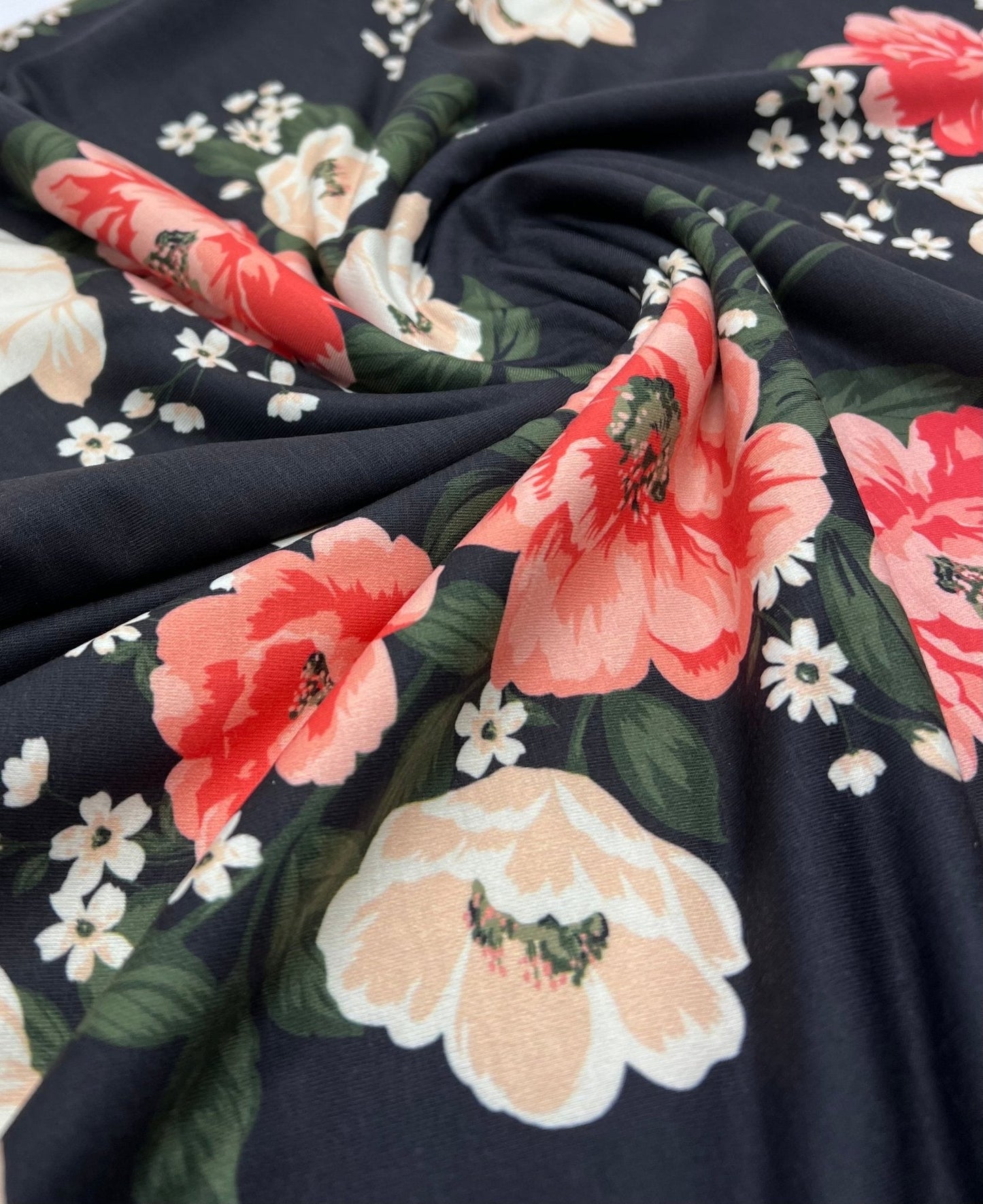 Peach Nude Floral Print Viscose Elastane 4 Way Stretch Fabric