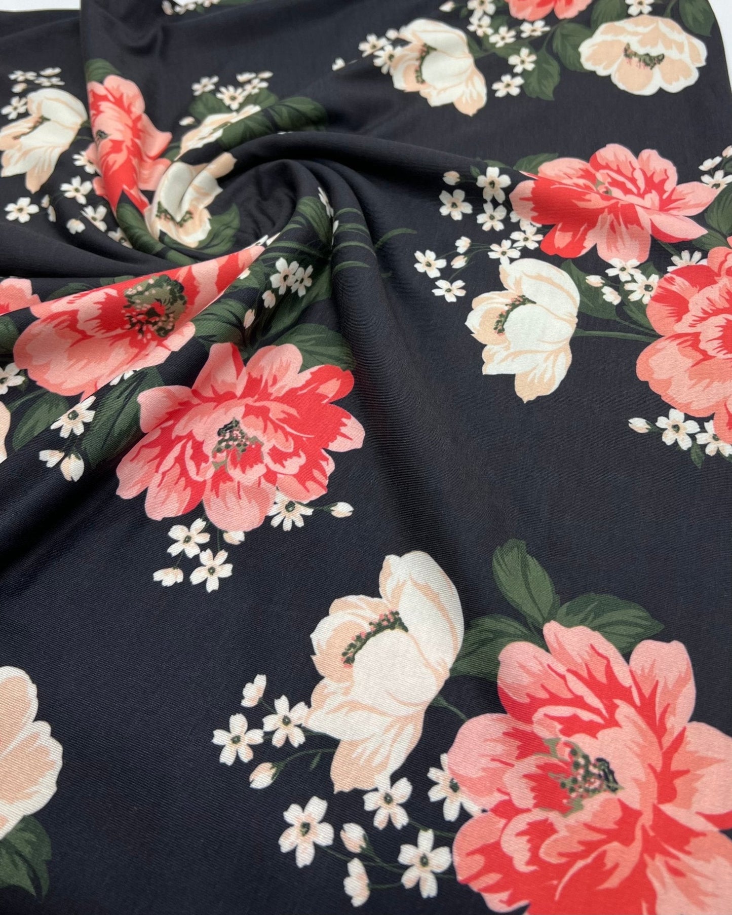 Peach Nude Floral Print Viscose Elastane 4 Way Stretch Fabric