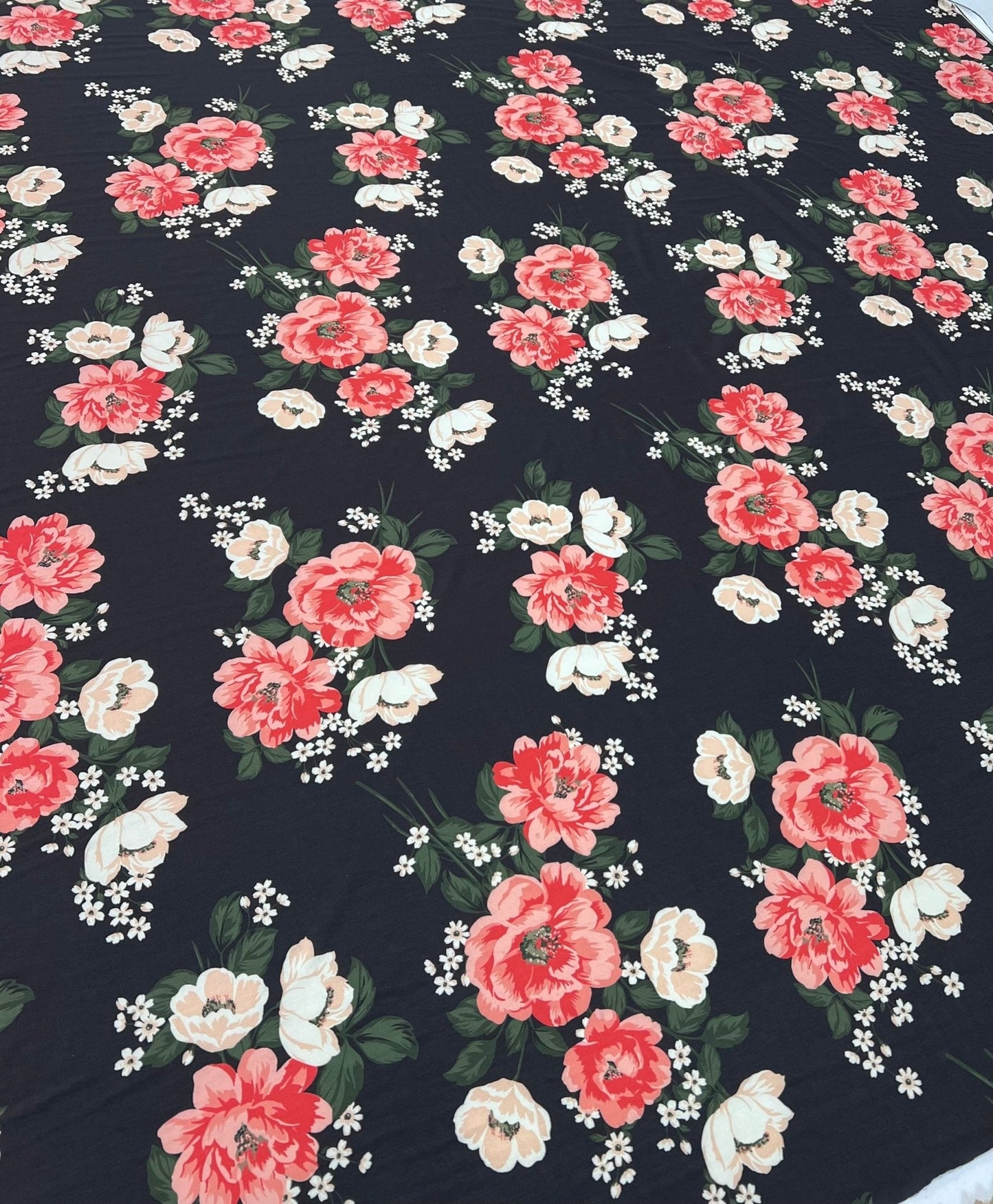 Peach Nude Floral Print Viscose Elastane 4 Way Stretch Fabric