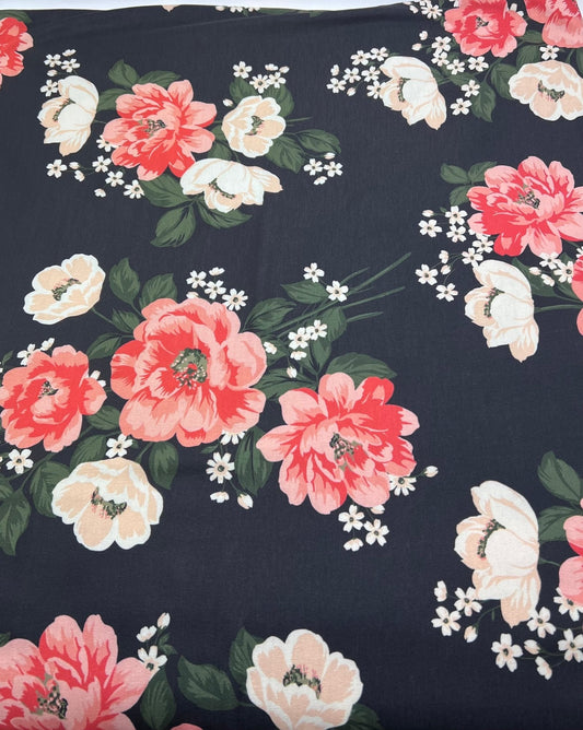 Peach Nude Floral Print Viscose Elastane 4 Way Stretch Fabric