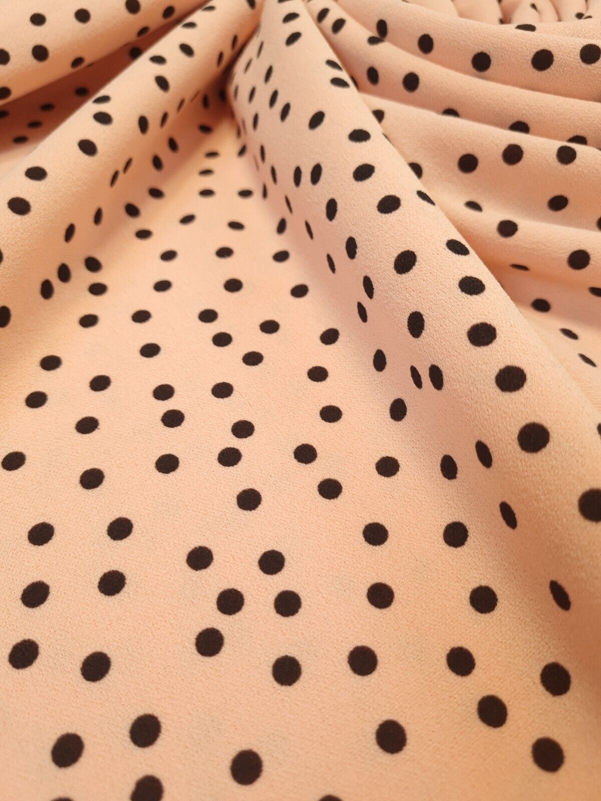Peach Polka Dot Printed Scuba Crepe Jersey Fabric 4 Way Stretch