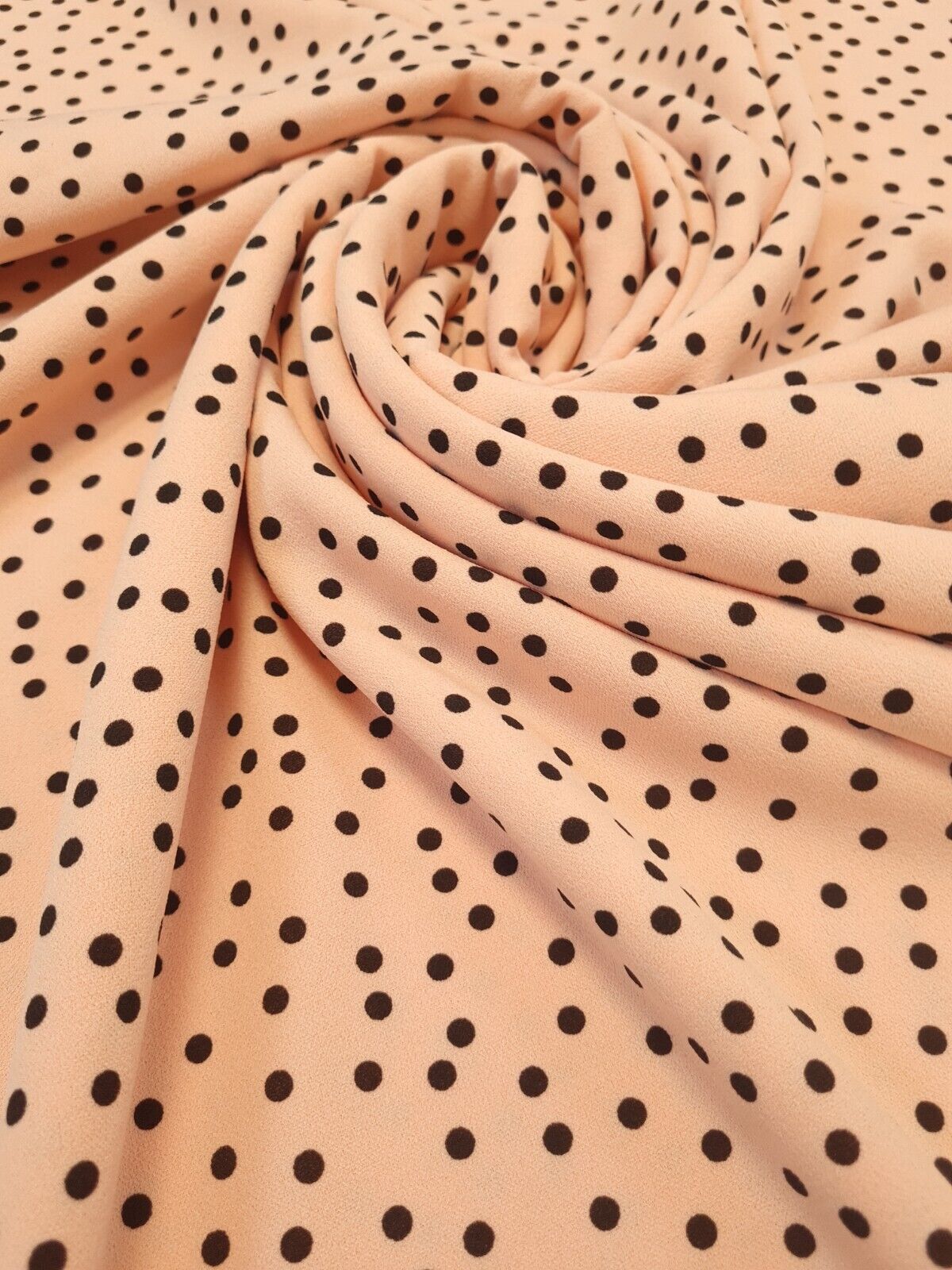 Peach Polka Dot Printed Scuba Crepe Jersey Fabric 4 Way Stretch