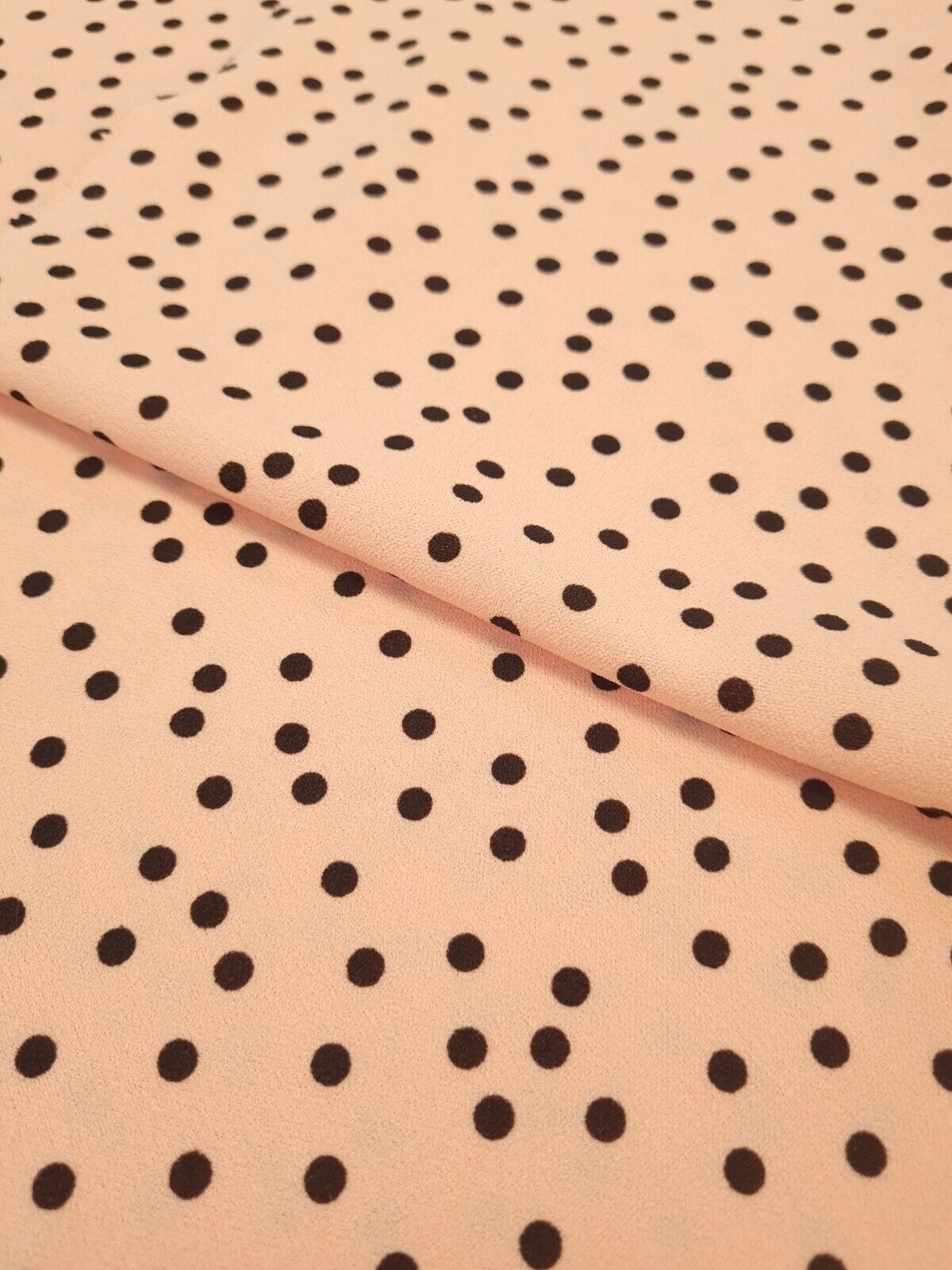 Peach Polka Dot Printed Scuba Crepe Jersey Fabric 4 Way Stretch