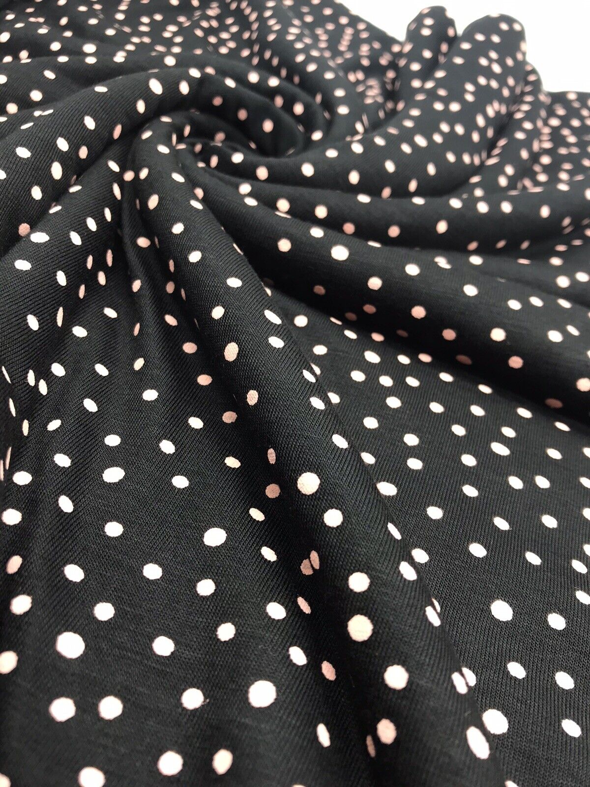 Peach Spotty Print Viscose Elastane Fabric