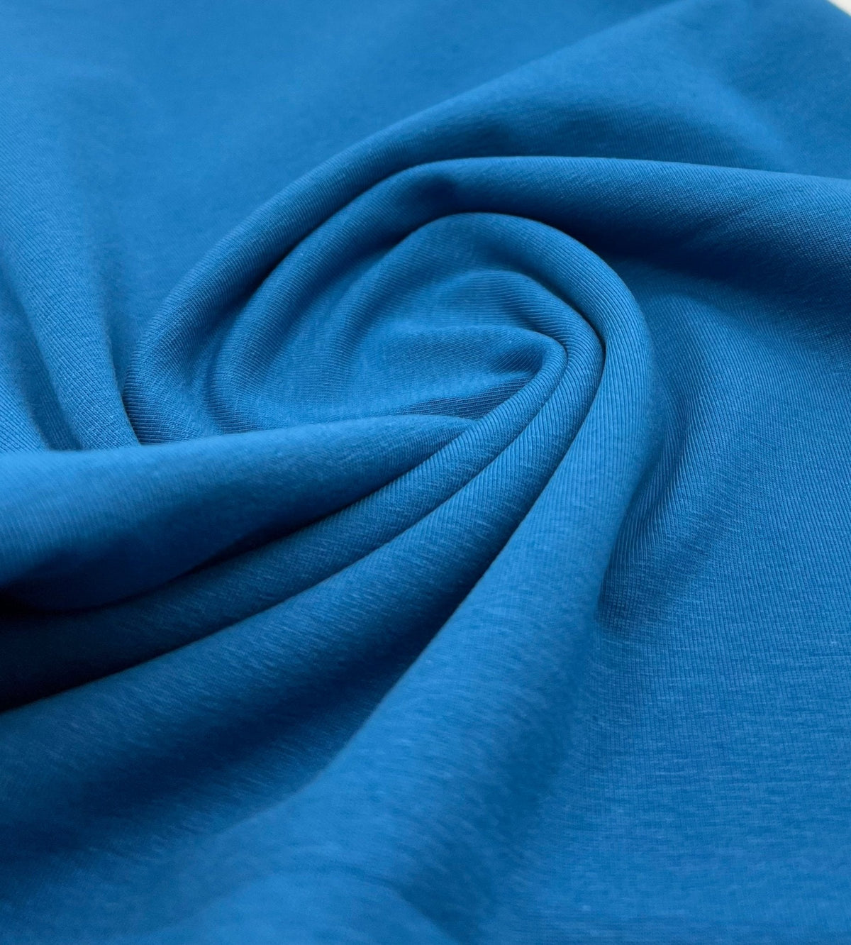 Peacock Blue Cotton Stretch Jersey 240 GSM 92/8 Lycra 4 Way Stretch