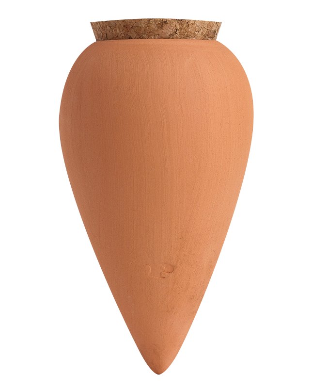 Pepin Olla in natural unglazed terracotta with cork stopper on a plain background
