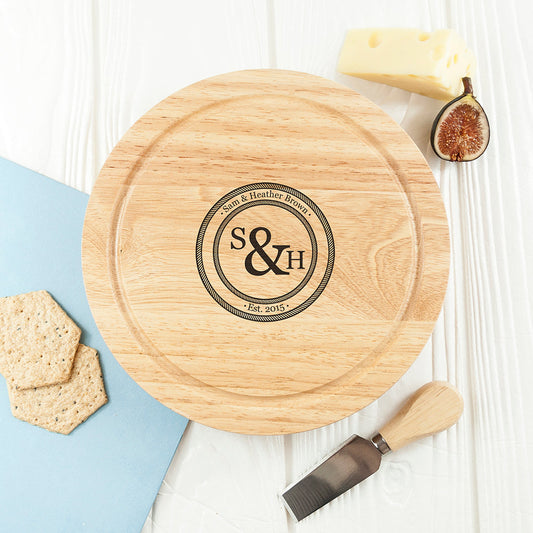 Monogrammed Couple's Emblem Cheese Board Set