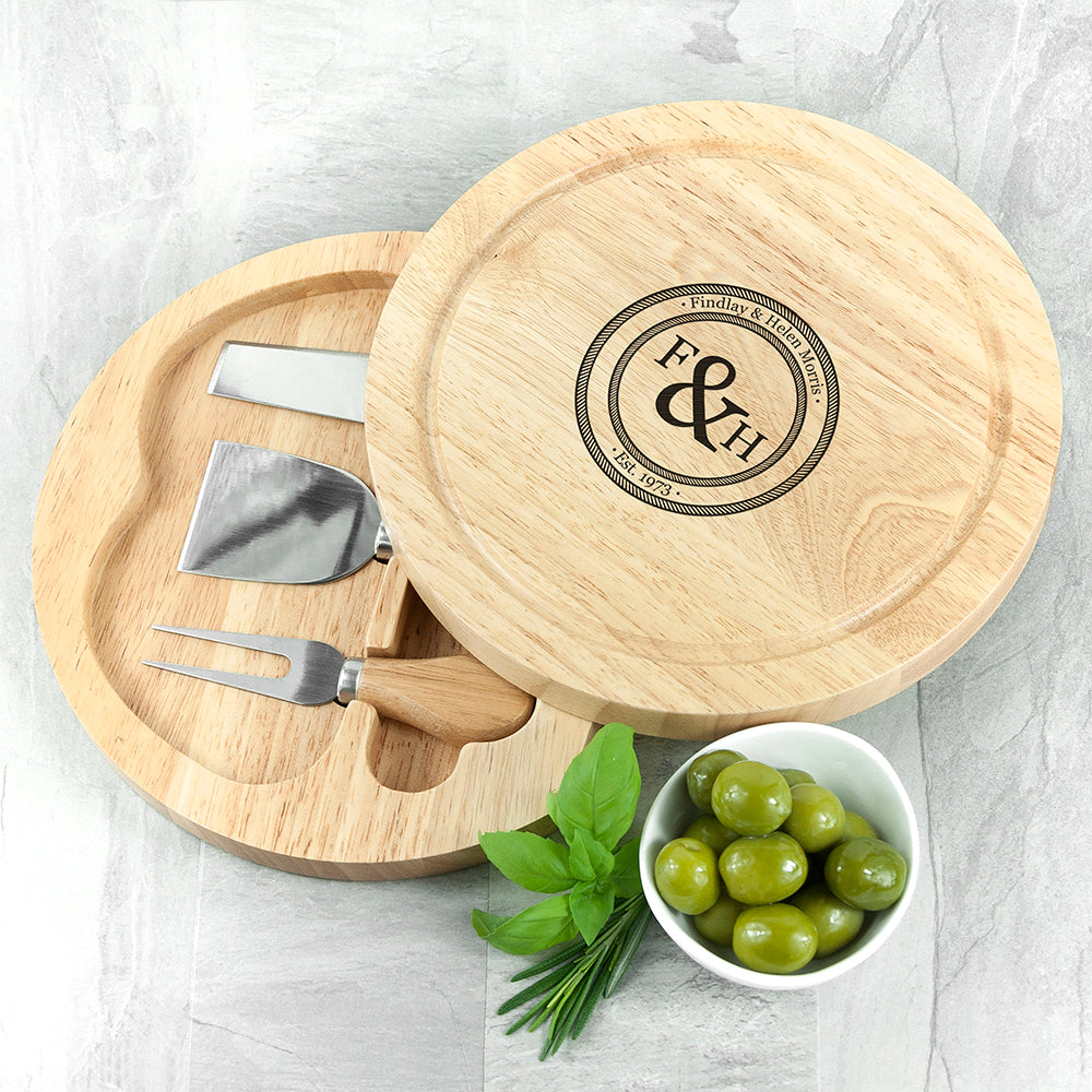 Monogrammed Couple's Emblem Cheese Board Set