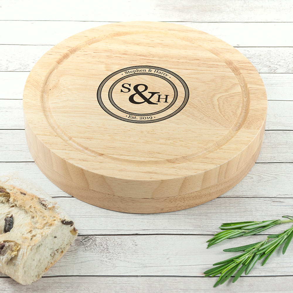 Monogrammed Couple's Emblem Cheese Board Set