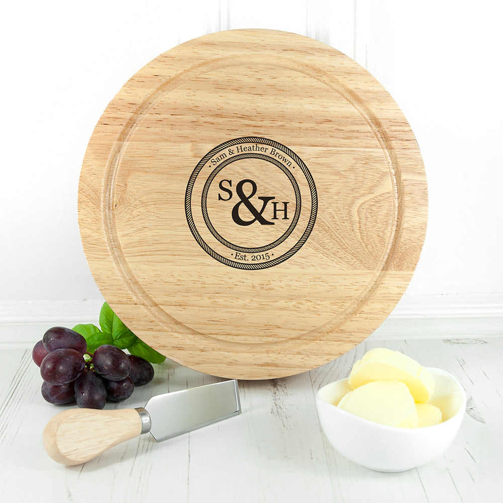 Monogrammed Couple's Emblem Cheese Board Set