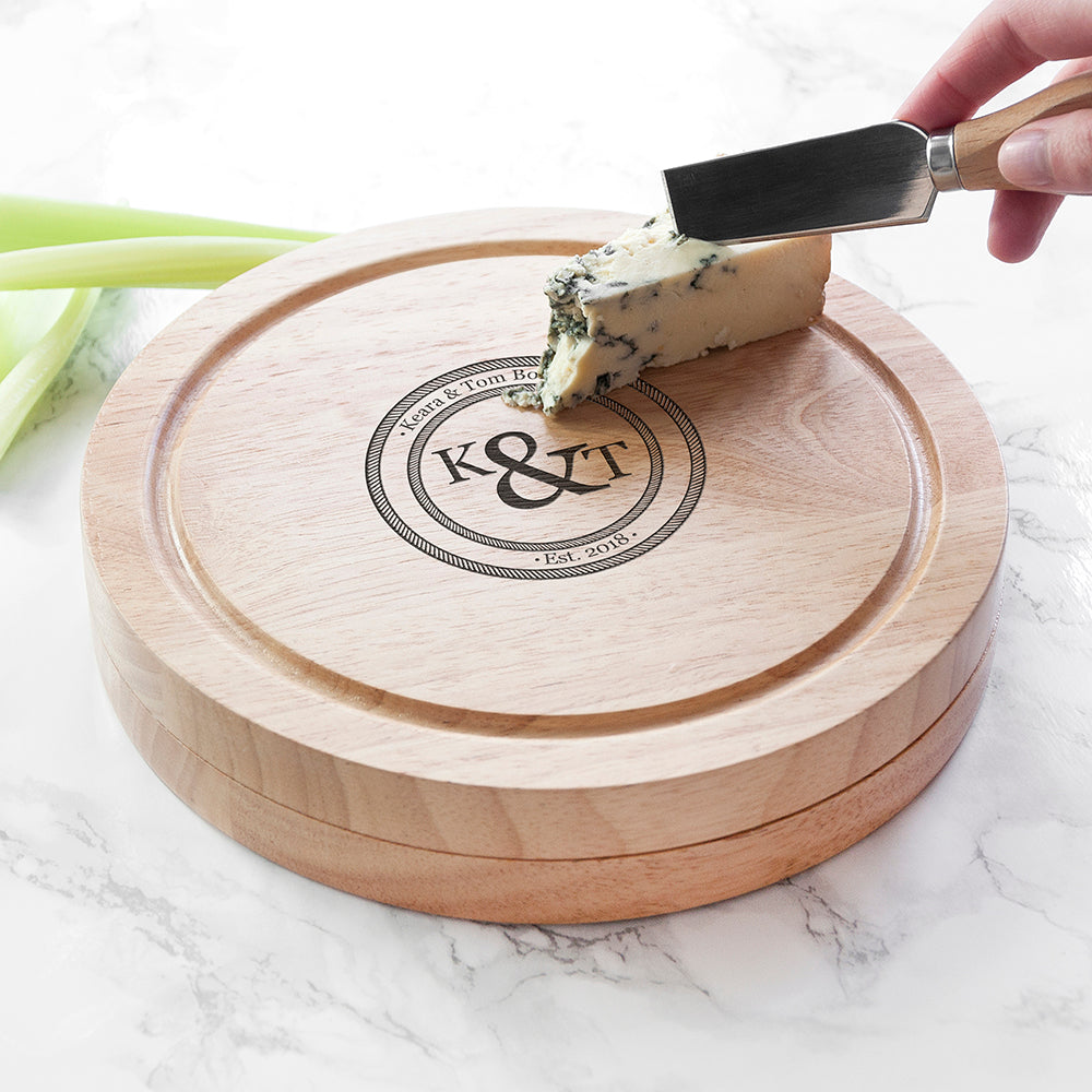 Monogrammed Couple's Emblem Cheese Board Set