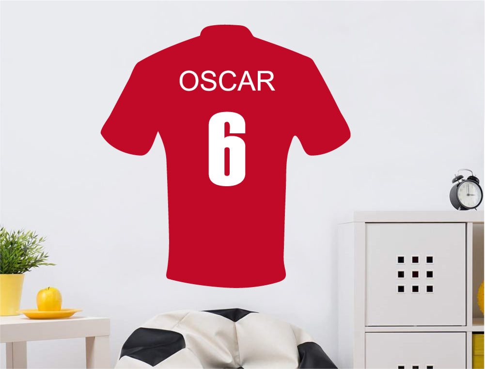 Personalised Football Shirt Wall Sticker – Custom Name & Number Kids Wall Decor