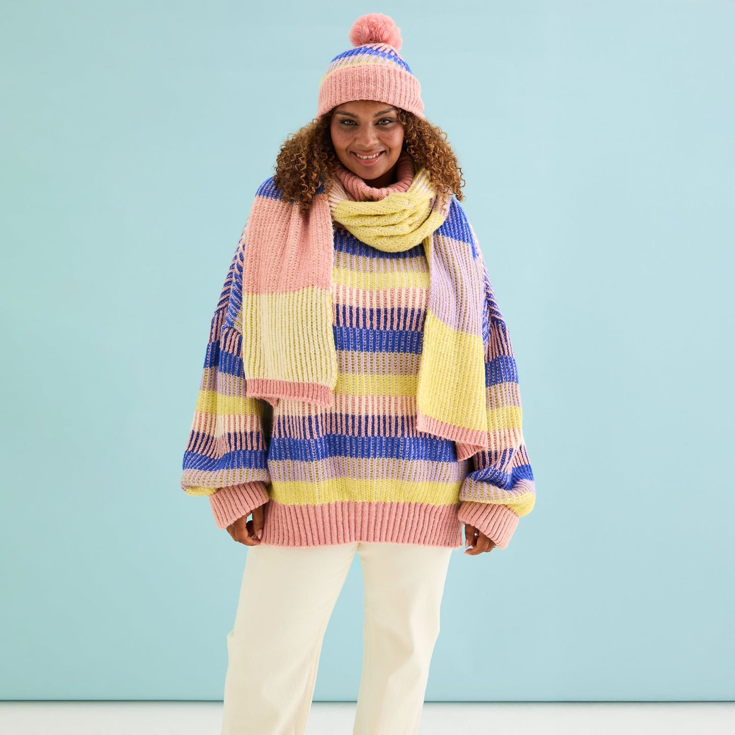 Phoebe Stripe Beanie Hat - Pink