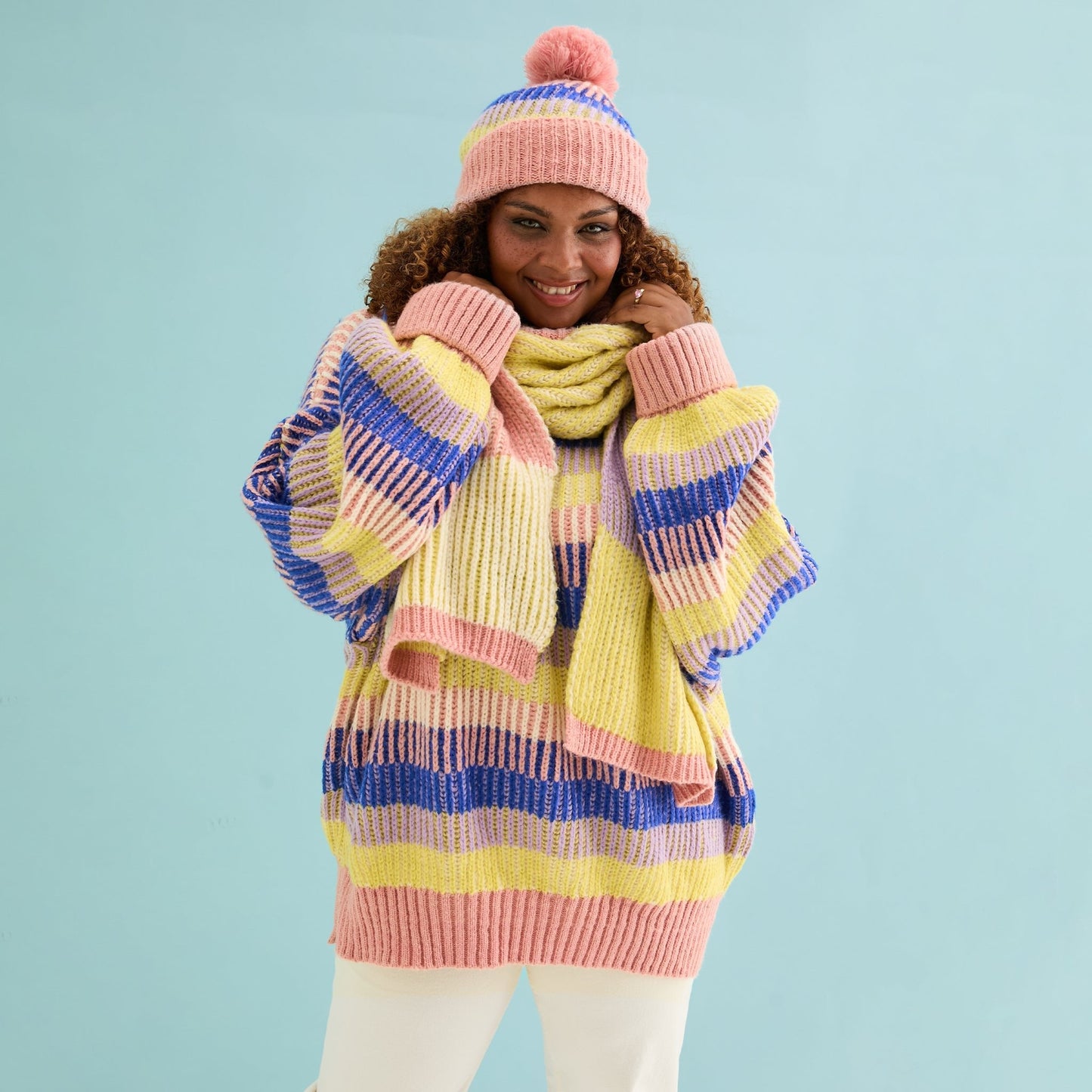 Phoebe Stripe Beanie Hat - Pink