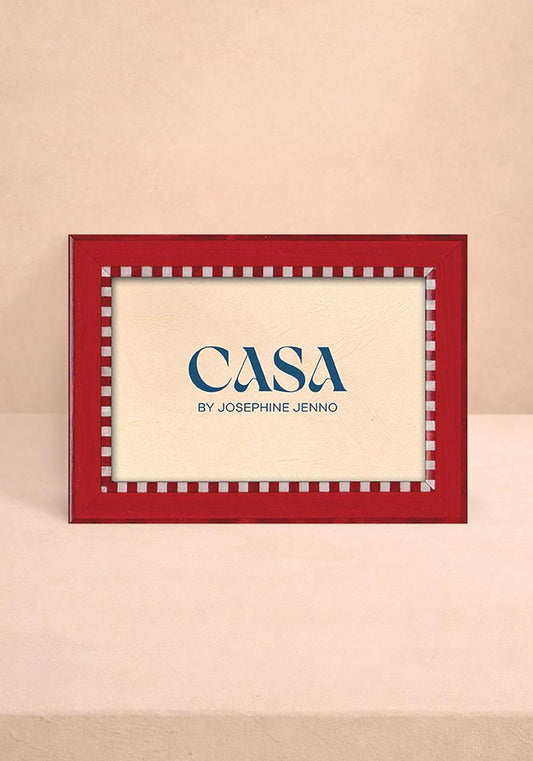 Red and White Striped Marquetry Frame 8 x 10" Wall and Desk