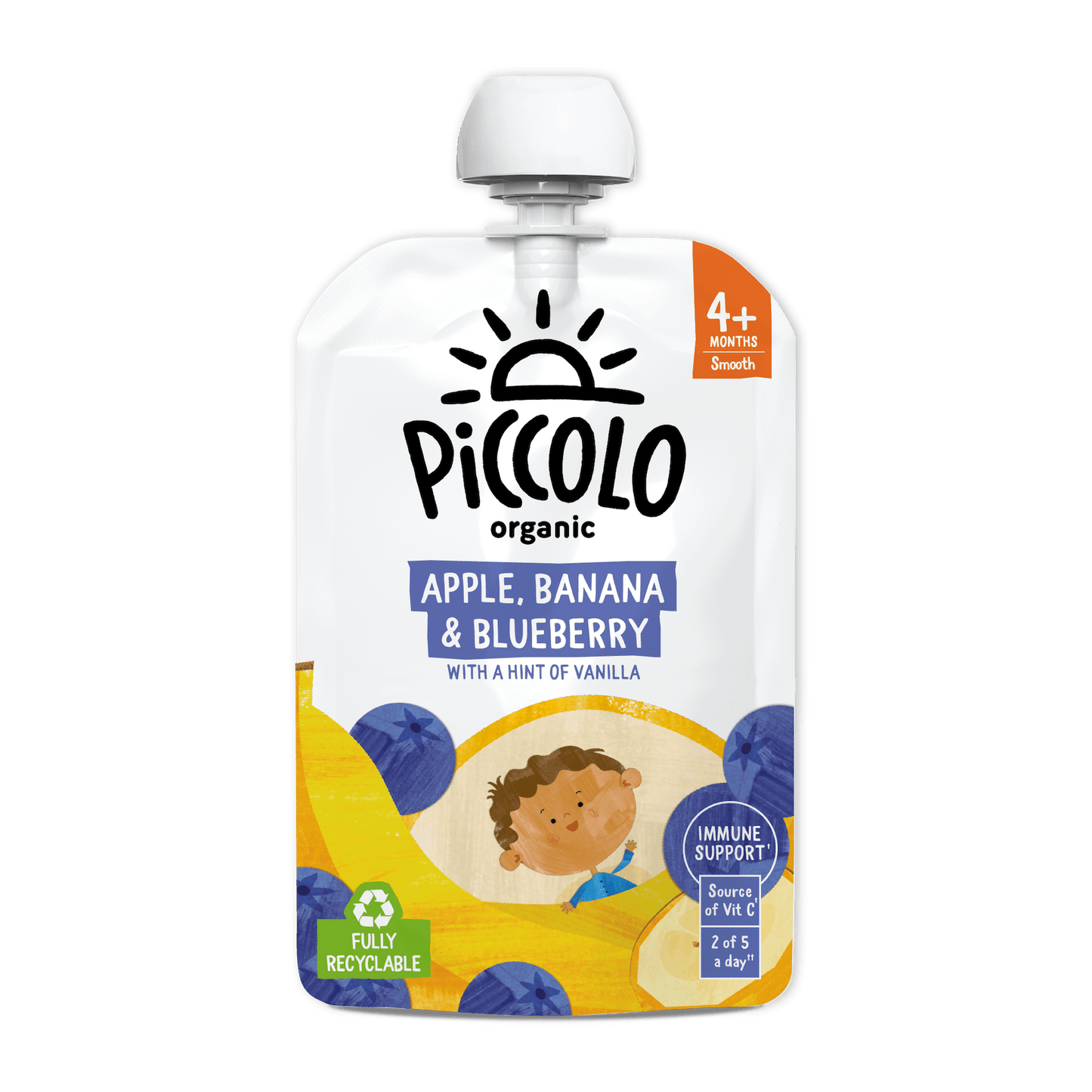 Piccolo Organic Apple Banana & Blueberry Baby Food Pouch 100g 4m+