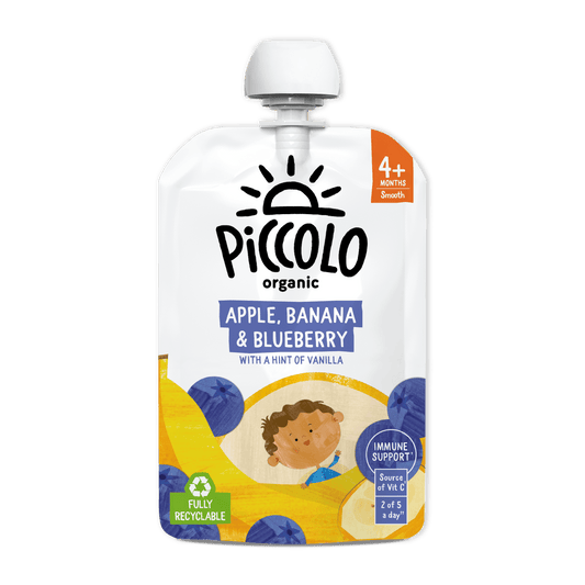 Piccolo Organic Apple Banana & Blueberry Baby Food Pouch 100g 4m+