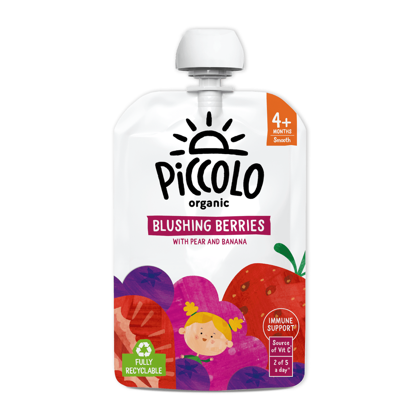 Piccolo Organic Blushing Berries Pear & Banana Baby Food 100g 4m+