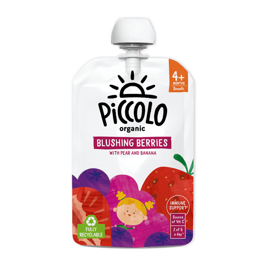 Piccolo Organic Blushing Berries Pear & Banana Baby Food 100g 4m+
