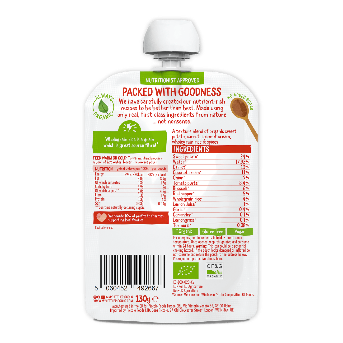Piccolo Organic Coconut Red Thai Vegetable Curry 130g Baby Food 7m+