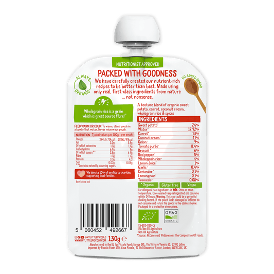 Piccolo Organic Coconut Red Thai Vegetable Curry 130g Baby Food 7m+