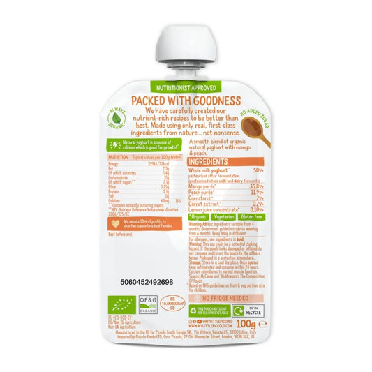 Piccolo Organic Natural Yoghurt Mango & Peach Baby Food 100g