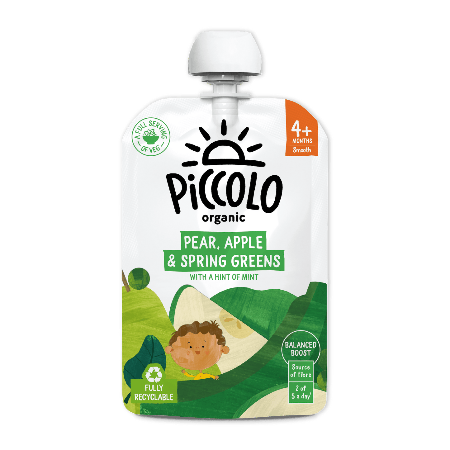 Piccolo Organic Pear Apple & Spring Greens Baby Food Pouch 100g 4m+